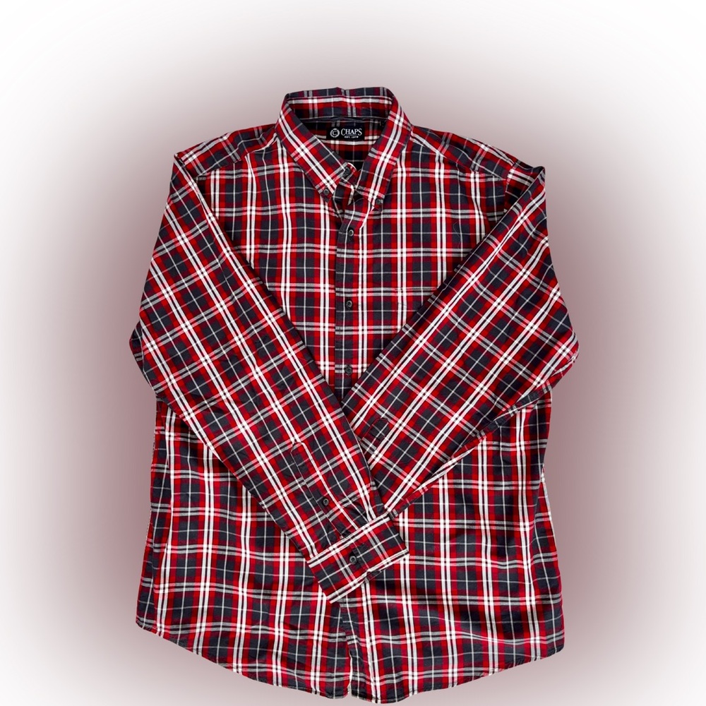 Chaps Men’s Classic Fit Button-Down Red & Black Plaid Shirt Size L